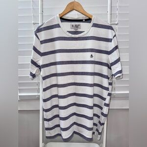 Original Penguin Men's Short Sleeve Tee - White and Black Stripes XL